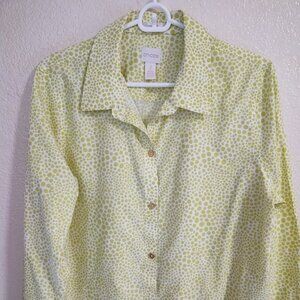 Chico's:  Button-Down Shirt with Stylish Green Polka Dots